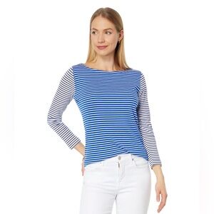 NWT VINEYARD VINES MARITIME BLUE PARTY STRIPE SIMPLE BOATNECK TEE TOP SIZE M